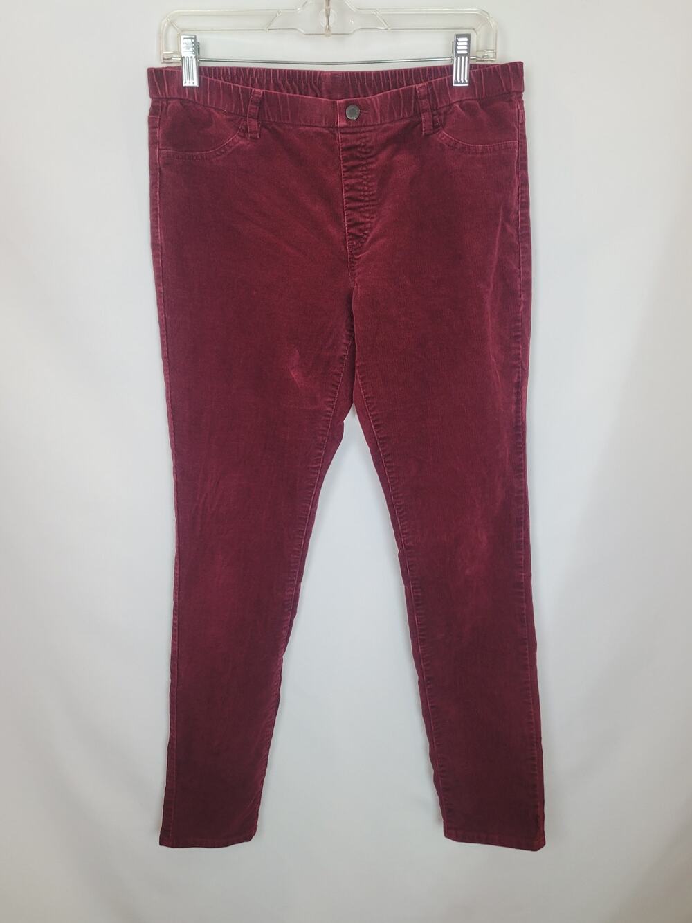 Uniqlo Dark Academia Corduroy Burgundy Elastic Waist Tapered Pants Womens Large